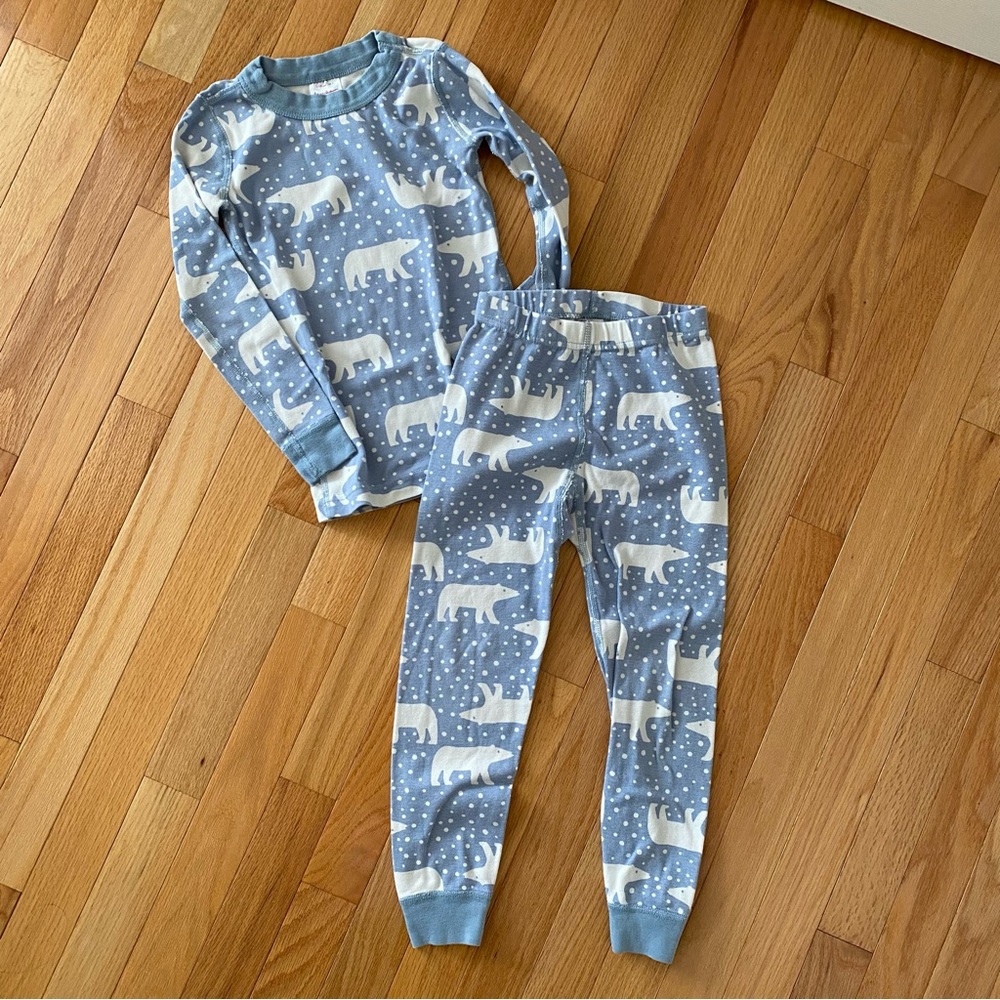 5T 110cm Hanna Andersson Polar Bear Pajama Set in Blue and White